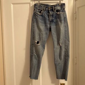 Vince distressed Tomboy cropped jeans - subtle drop waist, Japanese denim.